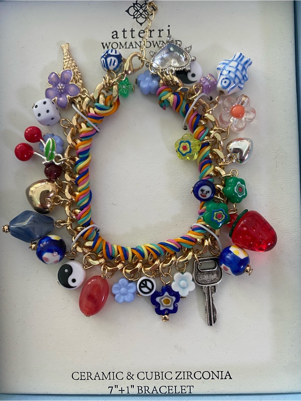 Colorful Multicharm Bracelet with Gold-Tone Chain